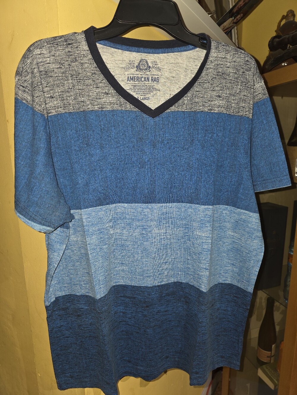 American Rag Men's Blue Striped V-Neck Tee
